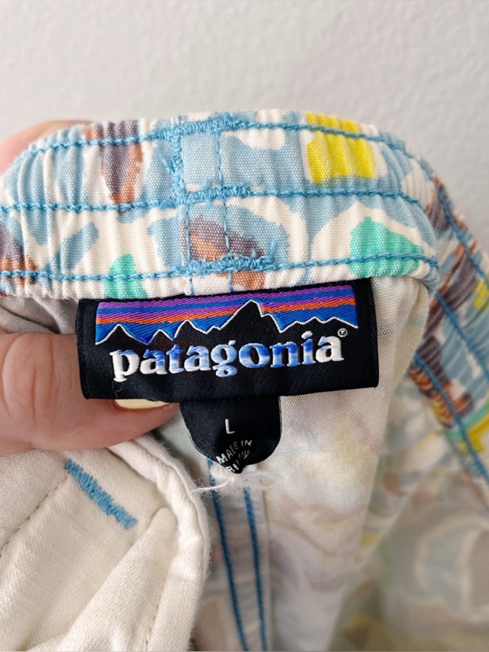 Patagonia NWOT Funhoggers Printed Pants Thriving Planet Blue Size Large Outdoor - Picture 10 of 14